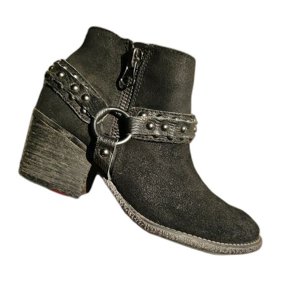 Crown Vintage Wendy Harness Biker Boots Leather Suede Black SIZE 6M Booties - Picture 1 of 8